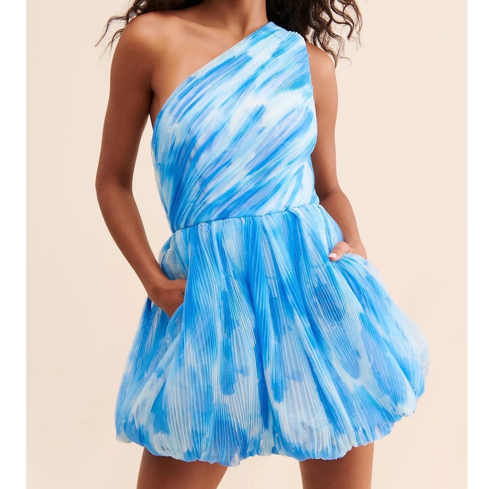 Hutch Anthropologie Abstract‎ Print One Shoulder Pleated Bubble Mini Dress 8